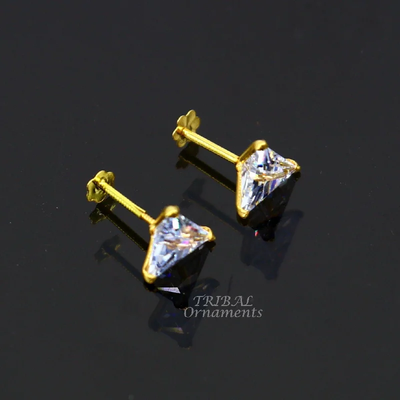 Huge Savings On Timeless Jewelry Collections 6mm 18kt yellow gold handmade single stone Triangle shape stud earring cartilage earring customized unisex screw back stud jewelry er147 Huge Savings On Timeless Jewelry Collections 6mm 18kt yellow gold handmade single stone Triangle shape stud earring cartilage earring customized unisex screw back stud jewelry er147