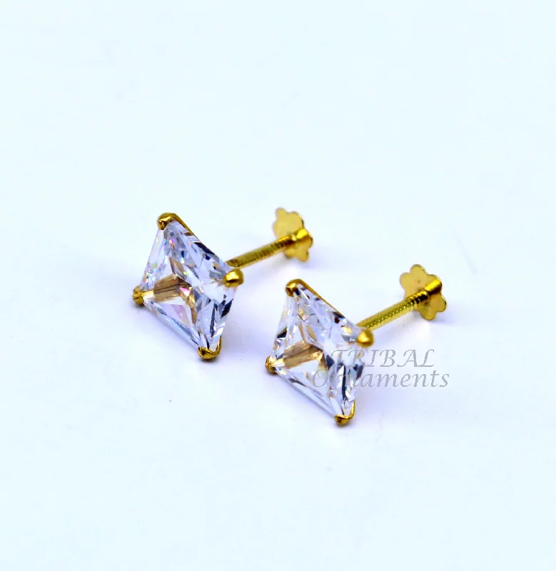 Grab Your Favorite Jewelry At The Lowest Prices 6mm OR 5 mm 18kt yellow gold handmade single cubic zircon stone square shape stud earring cartilage customized unisex jewelry er143