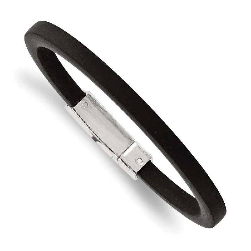 Once-A-Year Jewelry Sale – Grab Your Favorites Now 6mm Stainless Steel & Black Rubber Square Cord Chain Bracelet, 8.5 In Once-A-Year Jewelry Sale – Grab Your Favorites Now 6mm Stainless Steel & Black Rubber Square Cord Chain Bracelet, 8.5 In