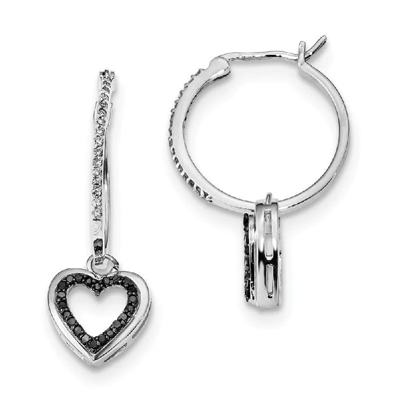 High-Quality Jewelry At A Fraction Of The Cost Black & White Diamond Dangle Heart Hoop Earrings in Sterling Silver High-Quality Jewelry At A Fraction Of The Cost Black & White Diamond Dangle Heart Hoop Earrings in Sterling Silver