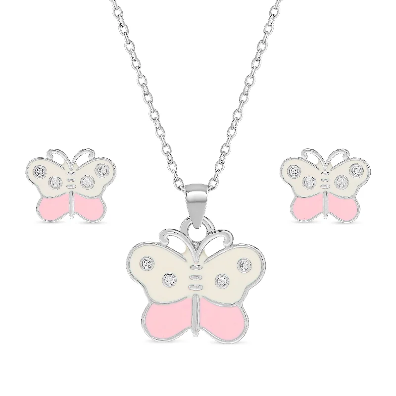 Dainty Floral Jewelry For Feminine Elegance Butterfly w/CZ Necklace and Earrings Set Dainty Floral Jewelry For Feminine Elegance Butterfly w/CZ Necklace and Earrings Set