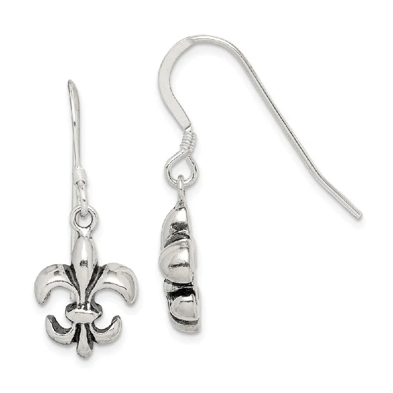 Flash Sale On Stunning Jewelry – Don't Miss Out Fleur De Lis Dangle Earrings in Antiqued Sterling Silver
