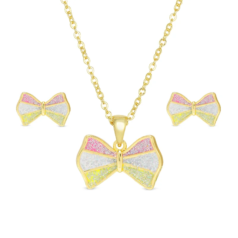 Handmade Pearl Jewelry For Timeless Elegance Glitter Bow Necklace and Earrings Set