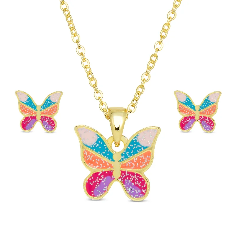 Modern Statement Jewelry For Bold Styling Glitter Butterfly Necklace and Earrings Set Modern Statement Jewelry For Bold Styling Glitter Butterfly Necklace and Earrings Set