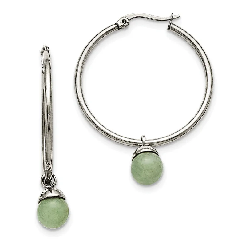 Sparkle More For Less – Jewelry Sale Happening Now Green Aventurine Bead Round Hoop Earrings in Stainless Steel - 35mm Sparkle More For Less – Jewelry Sale Happening Now Green Aventurine Bead Round Hoop Earrings in Stainless Steel - 35mm