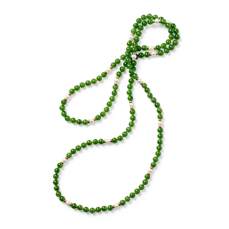 Limited-Stock Jewelry Sale – Once It's Gone, It's Gone 5mm Green Nephrite Jade & Pearl Station Rope Necklace Limited-Stock Jewelry Sale – Once It's Gone, It's Gone 5mm Green Nephrite Jade & Pearl Station Rope Necklace