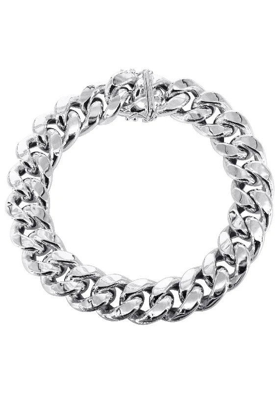 Trending Jewelry Now Available At Exclusive Prices Semi Solid  Mens Miami Cuban Link Bracelet 10K/14K White Gold