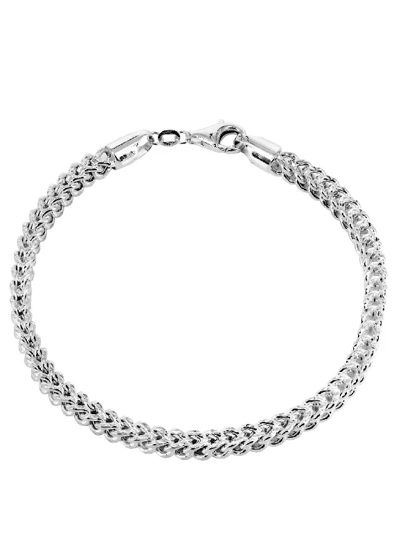 Must-Have Jewelry At Unbelievable Discounts Semi Solid  Mens Diamond Cut Franco Bracelet 10K White Gold