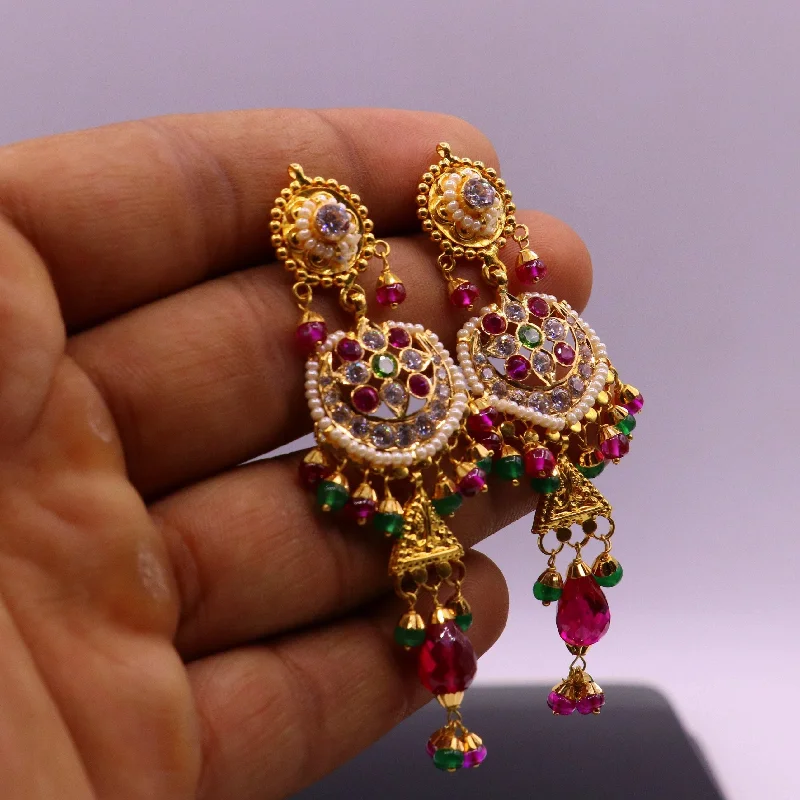 Shop Dazzling Rings, Earrings, And More At Special Discounts Indian authentic handmade 22karat yellow gold fabulous punjabi muslim style stud earrings dangling with fabulous color stone women's jewelry