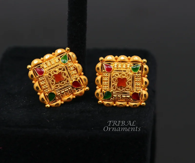 Luxury Meets Affordability – Jewelry Sale Now Live Indian traditional design handmade fabulous flower design 22k 22 carat yellow gold hand carved stud earring for women's jewelry ER166 Luxury Meets Affordability – Jewelry Sale Now Live Indian traditional design handmade fabulous flower design 22k 22 carat yellow gold hand carved stud earring for women's jewelry ER166