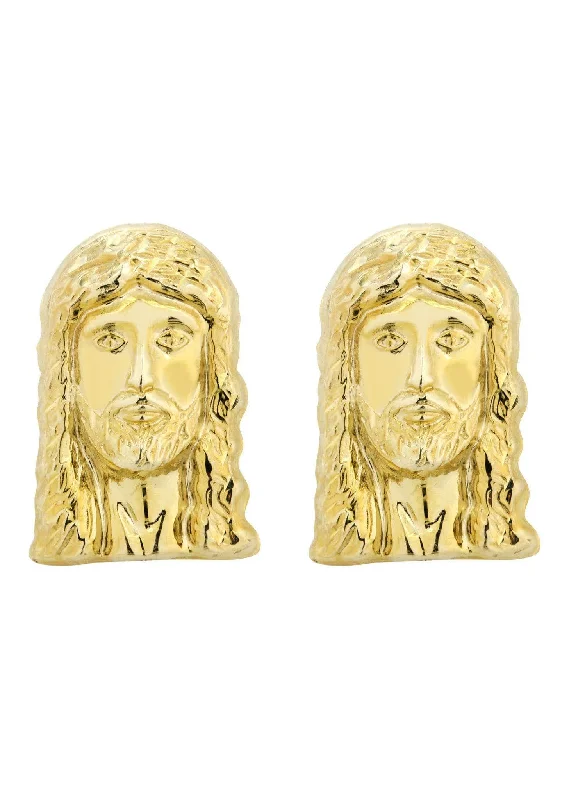 Personalized Jewelry At Special Discount Rates 10K Jesus Head Gold Earrings For Men | Appx 1/2 Inches Wide