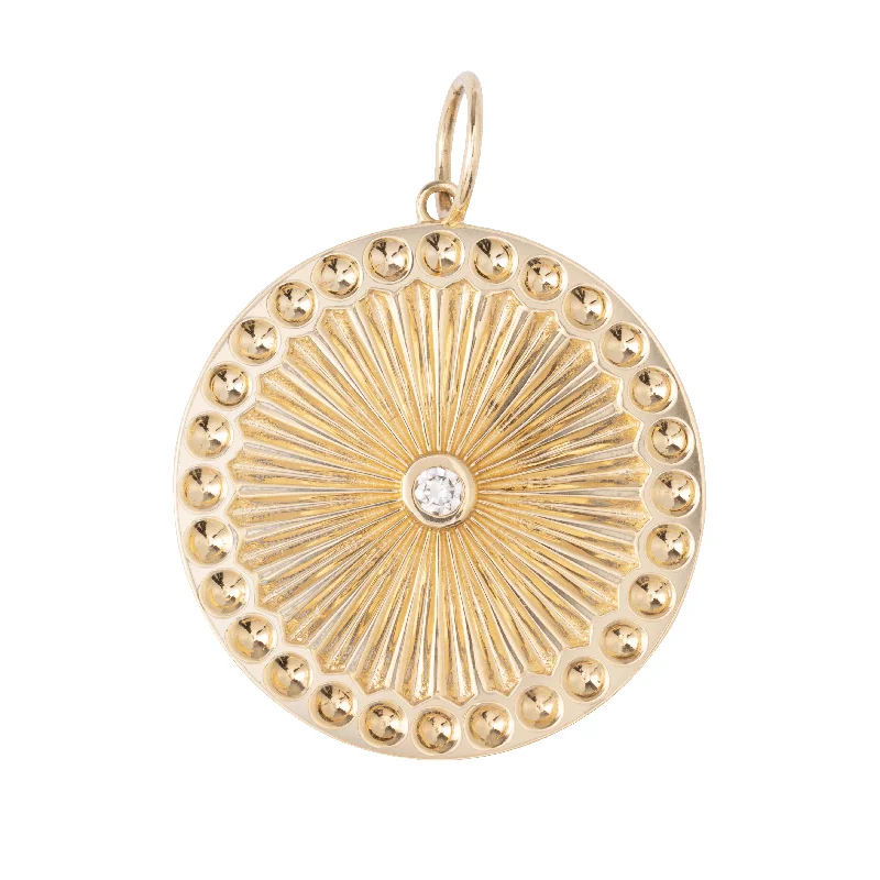 Premium Jewelry At Special Low Prices For A Limited Time Large Pleated Disc Charm with Diamond Center Premium Jewelry At Special Low Prices For A Limited Time Large Pleated Disc Charm with Diamond Center
