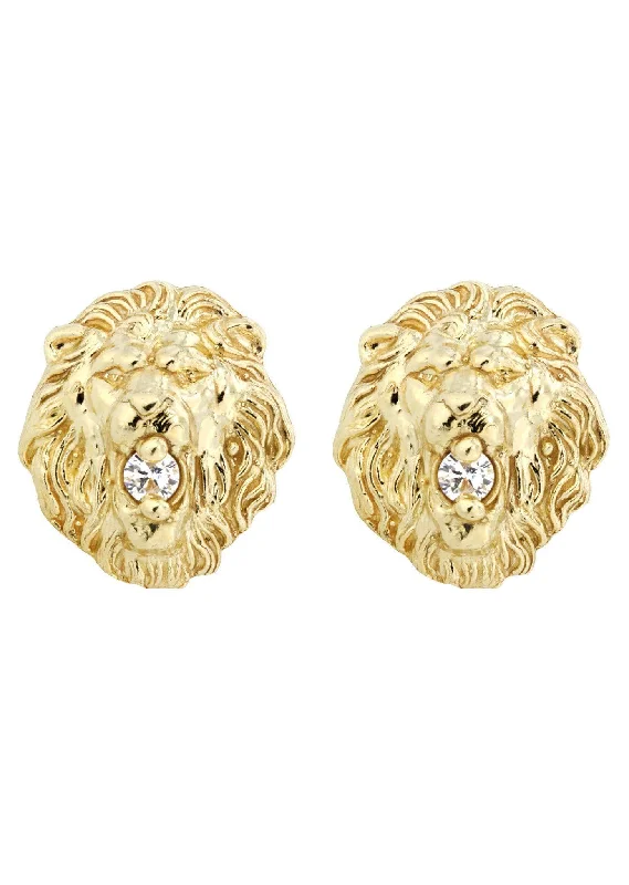 Shop Dazzling Jewelry With Special Promotional Discounts 10K Lion Head Gold Earrings For Men | Appx 1/2 Inches Wide Shop Dazzling Jewelry With Special Promotional Discounts 10K Lion Head Gold Earrings For Men | Appx 1/2 Inches Wide