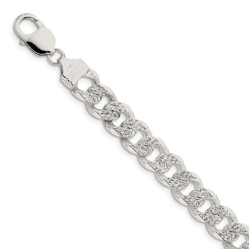Luxury Handcrafted Jewelry For Elegant Looks Men's 10.5mm, Sterling Silver Solid Pave Curb Chain Bracelet