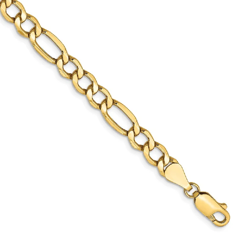 Affordable Gold-Plated Jewelry For Modern Fashion Men's 5.75mm, 14k Yellow Gold, Hollow Figaro Chain Bracelet