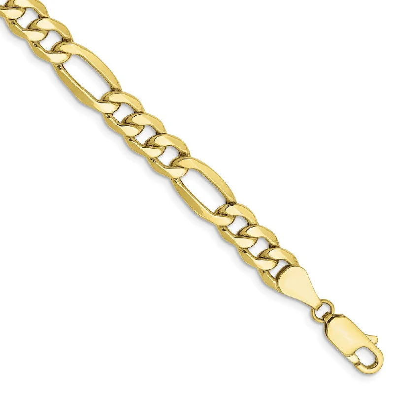 Trendy Minimalist Jewelry For Everyday Wear Men's 6.25mm, 10k Yellow Gold Hollow Figaro Chain Bracelet