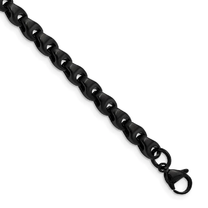 Don't Miss Out – Shop Elegant Jewelry For Less Men's 6mm Black Plated Stainless Steel Chain Link Bracelet, 9 Inch