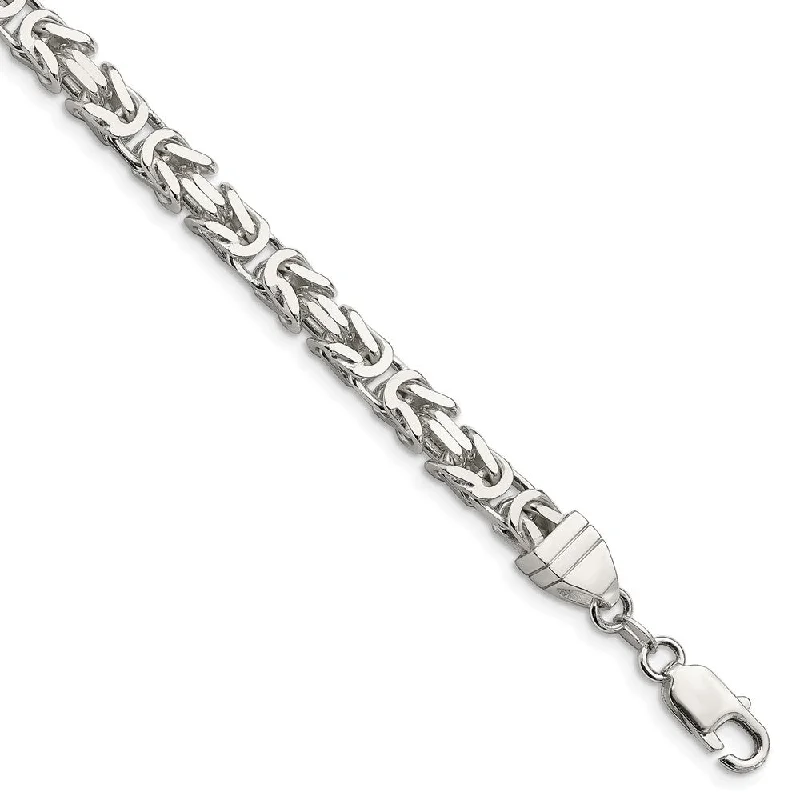 Seasonal Jewelry Deals – Elevate Your Style Mens 6mm Sterling Silver Square Solid Byzantine Chain Bracelet, 8 Inch