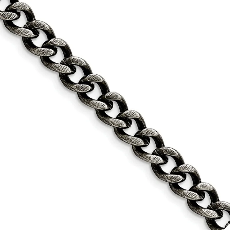 Must-Have Jewelry At Irresistible Discounts Men's 7.5mm Antiqued Stainless Steel Curb Chain Bracelet