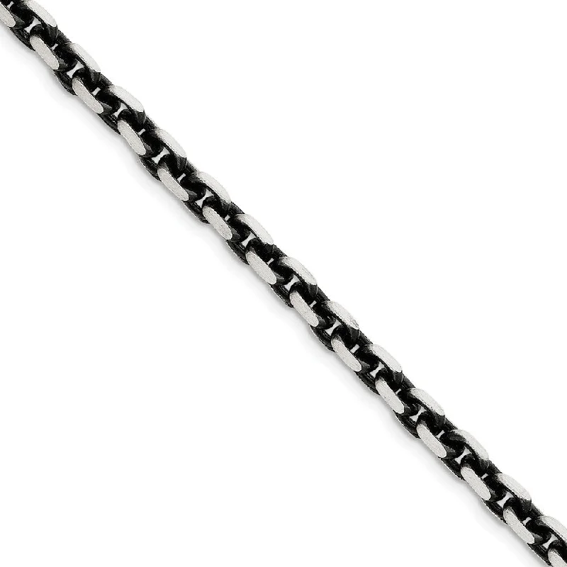 Final Call – Shop Exquisite Jewelry Before It's Gone Men's 7mm, Sterling Silver Antiqued Beveled Cable Chain Bracelet, 8.5 Inch