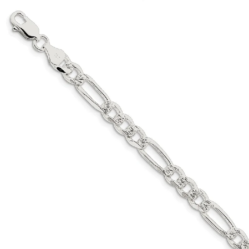 Best-Selling Jewelry Styles Now At Exclusive Discounts 7mm Sterling Silver Solid Flat Pave Figaro Chain Bracelet