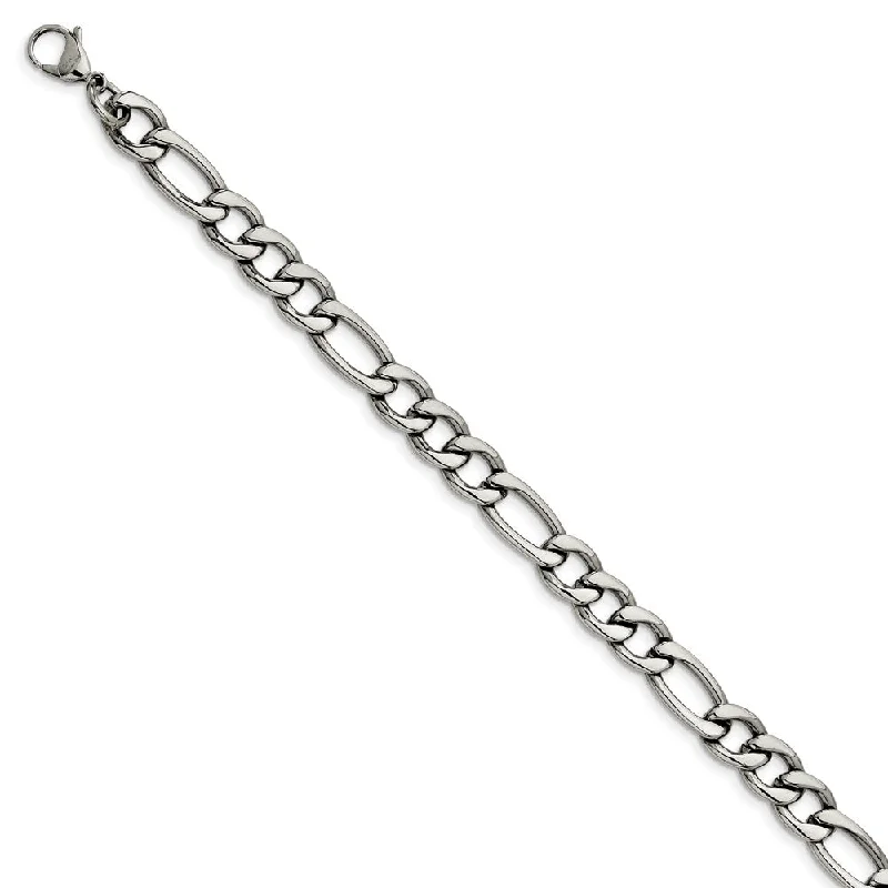 Customized Silver Jewelry For Unique Style Men's 8.4mm Stainless Steel Figaro Chain Bracelet, 8 Inch