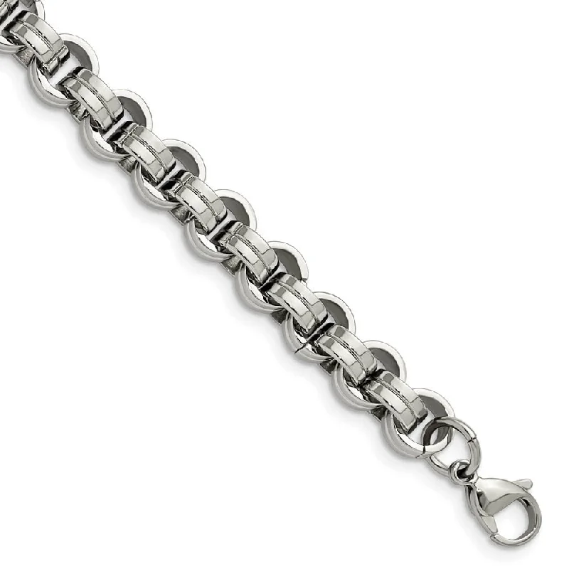 Premium Jewelry Now Available At Special Discounts Mens 8mm Polished Stainless Steel Fancy Rolo Chain Bracelet, 8 Inch