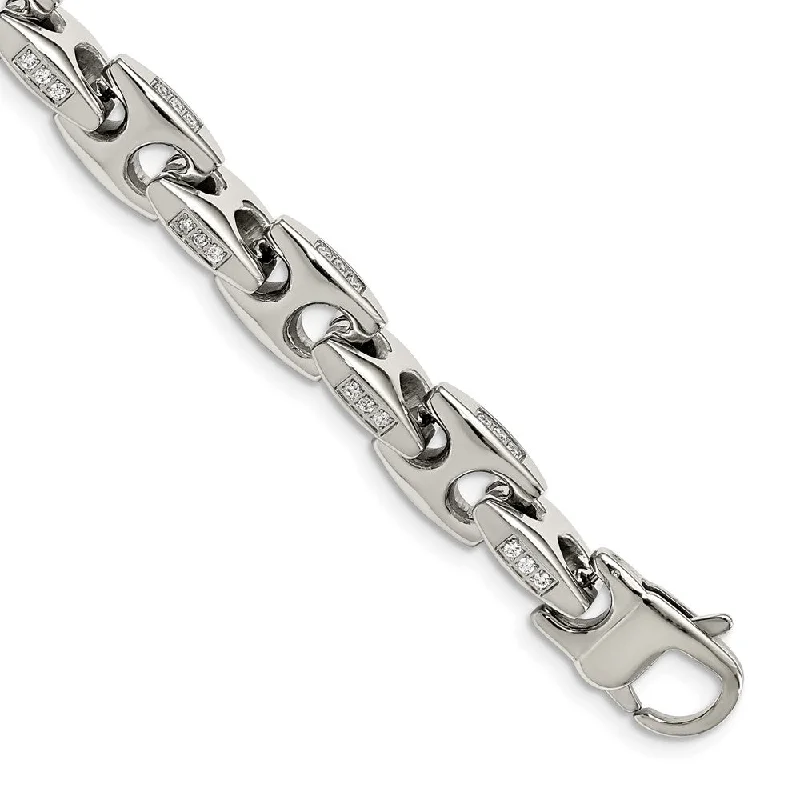 Accessorize For Less – Luxury Jewelry At Affordable Prices Men's 9.5mm Stainless Steel & CZ Fancy Anchor Chain Bracelet, 9 Inch Accessorize For Less – Luxury Jewelry At Affordable Prices Men's 9.5mm Stainless Steel & CZ Fancy Anchor Chain Bracelet, 9 Inch