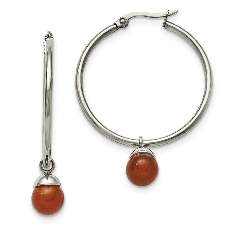 Jewelry Clearance Sale – Final Reductions Red Agate Bead Drop Round Hoop Earrings in Stainless Steel - 35mm Jewelry Clearance Sale – Final Reductions Red Agate Bead Drop Round Hoop Earrings in Stainless Steel - 35mm