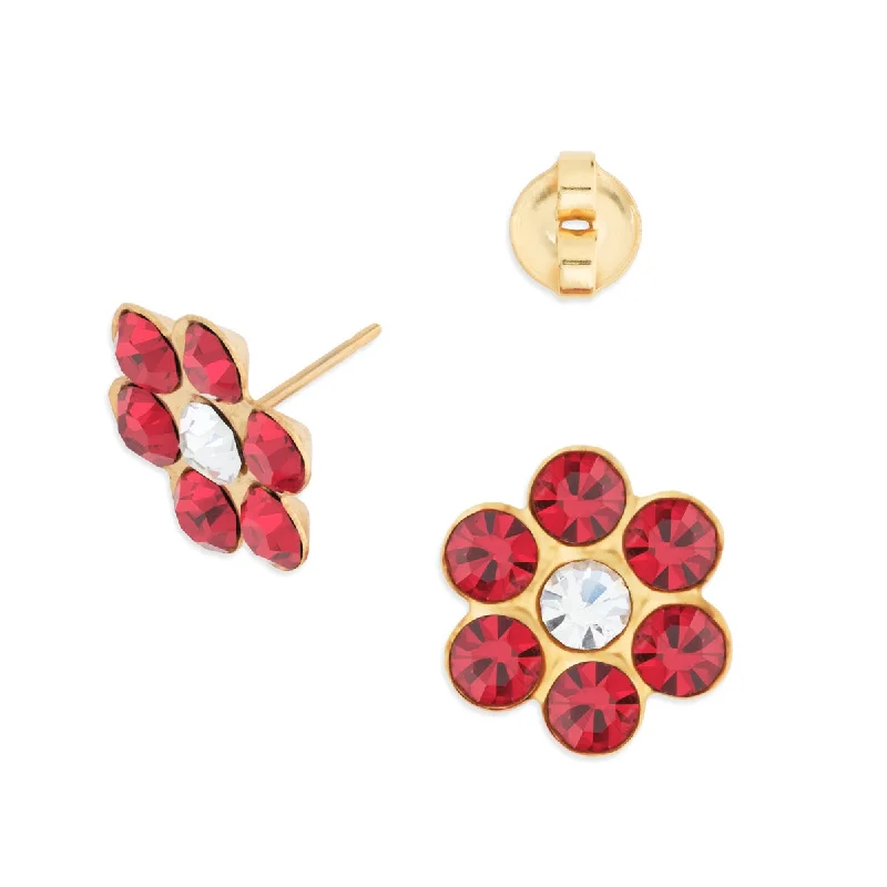 Versatile Layering Jewelry For Effortless Chic Red Zirconia Flower Stud Earrings