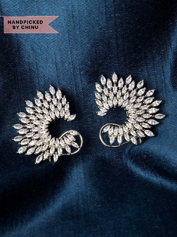 High-Quality Gemstone Jewelry For Special Occasions Rubans Silver Toned CZ Studded Stud Earrings High-Quality Gemstone Jewelry For Special Occasions Rubans Silver Toned CZ Studded Stud Earrings