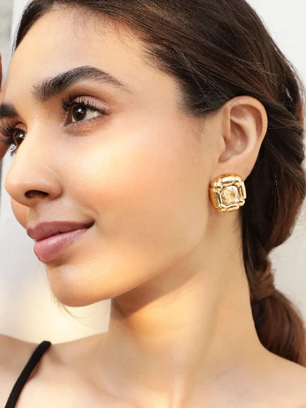 Exclusive Savings On Timeless Jewelry Pieces Rubans Voguish Gold-Plated Stone-Studded Square Studs Earrings Exclusive Savings On Timeless Jewelry Pieces Rubans Voguish Gold-Plated Stone-Studded Square Studs Earrings