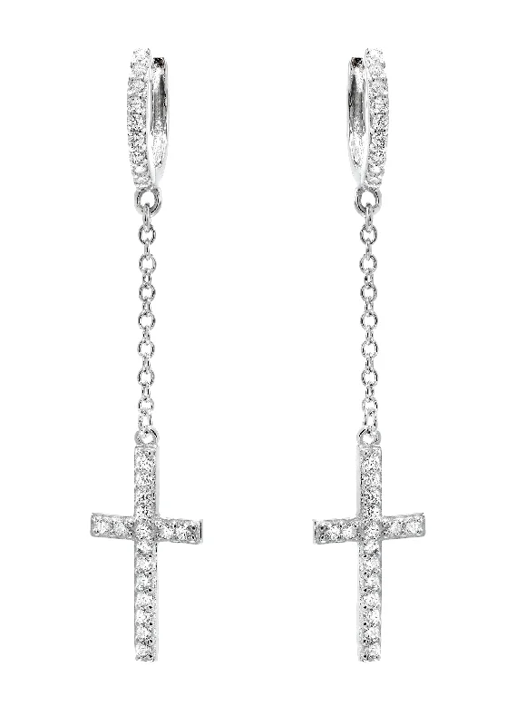 Get Your Favorite Jewelry At The Best Price Silver Cross CZ Wire Dangling Hoop Earrings | Appx. 2.5 Grams