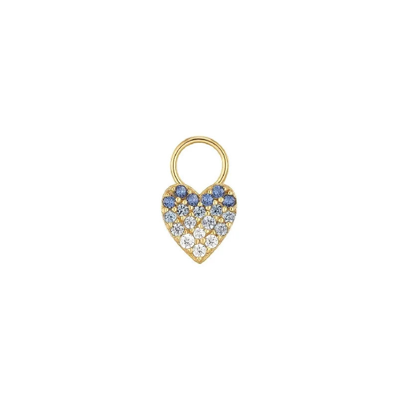 Classic And Modern Jewelry Styles On Sale Solid Cz Heart Hoop Charm (Blue Ombre)