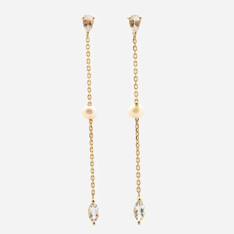 Make Every Moment Shine – Jewelry Discounts Available Solid Gold Pearl and White Topaz Drop Earrings Make Every Moment Shine – Jewelry Discounts Available Solid Gold Pearl and White Topaz Drop Earrings