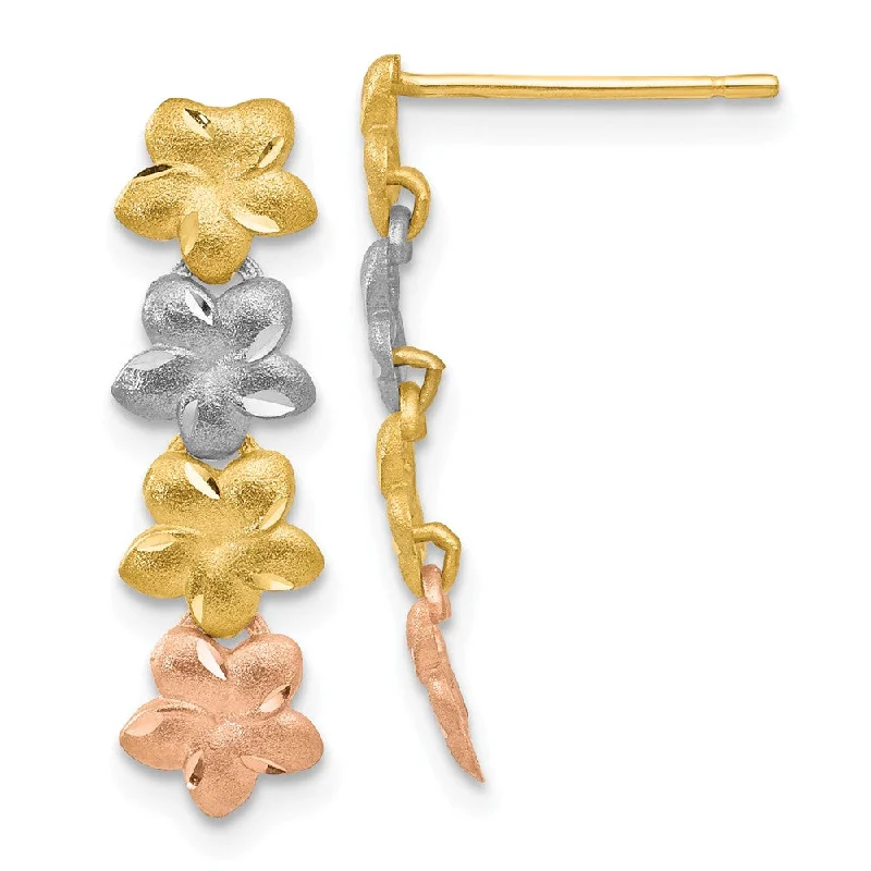 Timeless Jewelry At Special Discount Rates Stacked Plumeria Blossom Post Earrings in 14k Tri Color Gold Timeless Jewelry At Special Discount Rates Stacked Plumeria Blossom Post Earrings in 14k Tri Color Gold
