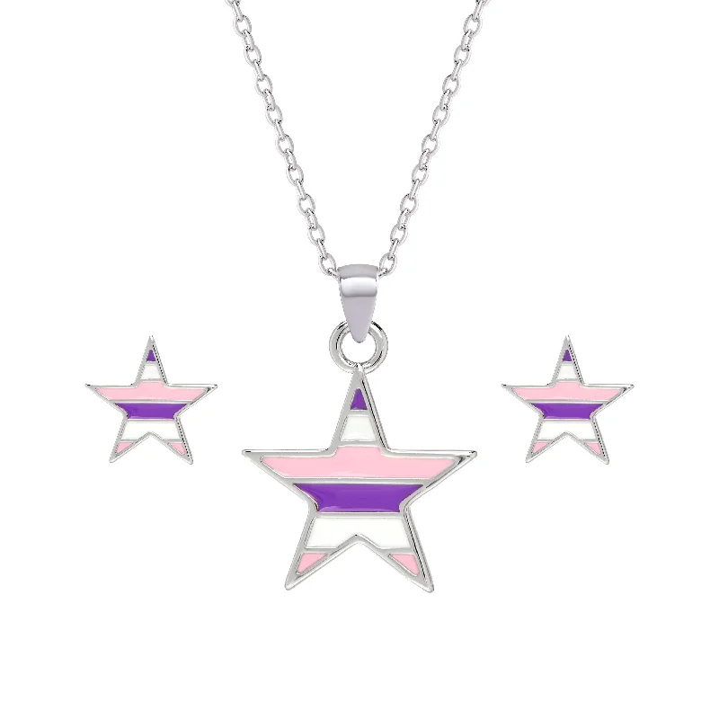 Eco-Friendly Sustainable Jewelry For Conscious Buyers Striped Star Necklace and Earrings Set Eco-Friendly Sustainable Jewelry For Conscious Buyers Striped Star Necklace and Earrings Set