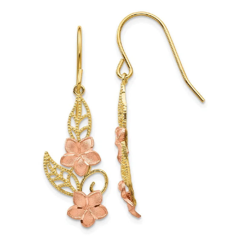 Affordable Elegance – Special Jewelry Sale Now Live Two Tone Double Plumeria Dangle Earrings in 14k Yellow and Rose Gold