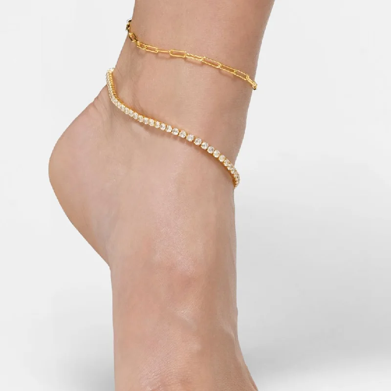 Sparkle On A Budget – Fine Jewelry For Less 14k Gold Plated 10" Tennis and Paperclip Chain Anklet Set Sparkle On A Budget – Fine Jewelry For Less 14k Gold Plated 10" Tennis and Paperclip Chain Anklet Set