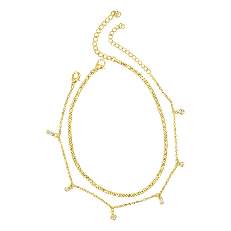 The Ultimate Jewelry Sale – Shop Premium Styles 14k Gold Plated Adjustable 9-11" Curb Chain and Confetti Dangle Anklet Set