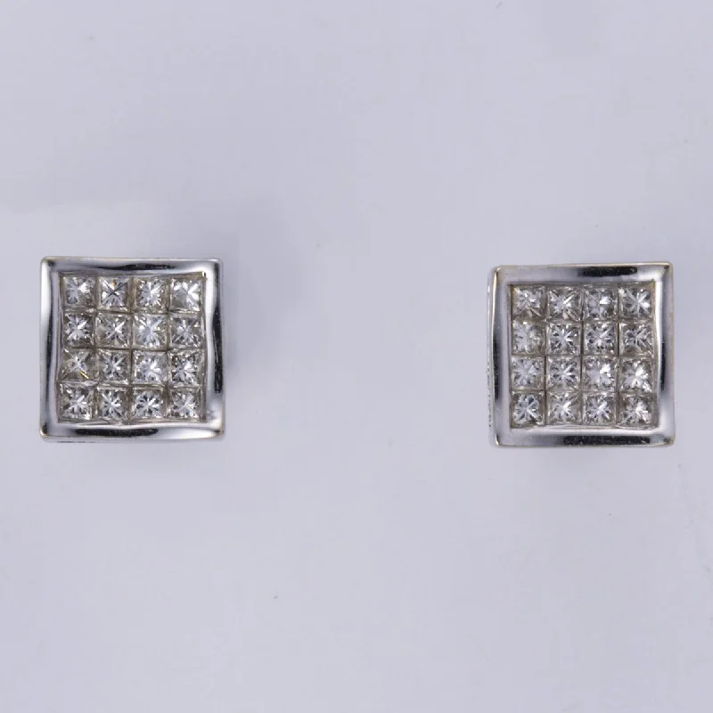 Elegant Jewelry Pieces At Unbelievable Prices 14k White Gold Grid Diamonds Earrings | 0.80 ctw Elegant Jewelry Pieces At Unbelievable Prices 14k White Gold Grid Diamonds Earrings | 0.80 ctw