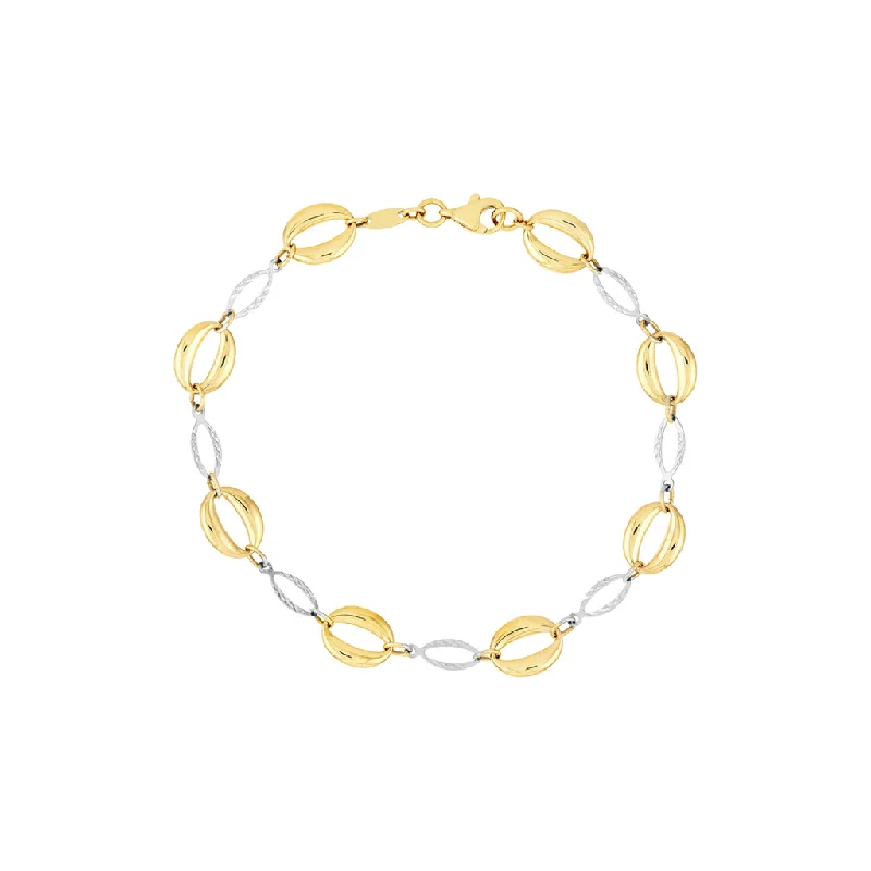 Limited Stock On Premium Jewelry At Low Prices 14K Yellow And White Gold Puffed And Diamond Cut Oval Link Bracelet Limited Stock On Premium Jewelry At Low Prices 14K Yellow And White Gold Puffed And Diamond Cut Oval Link Bracelet