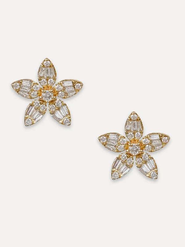 Get Ready To Sparkle – Special Jewelry Discounts 14K Baguette Diamond Flower Petal Studs