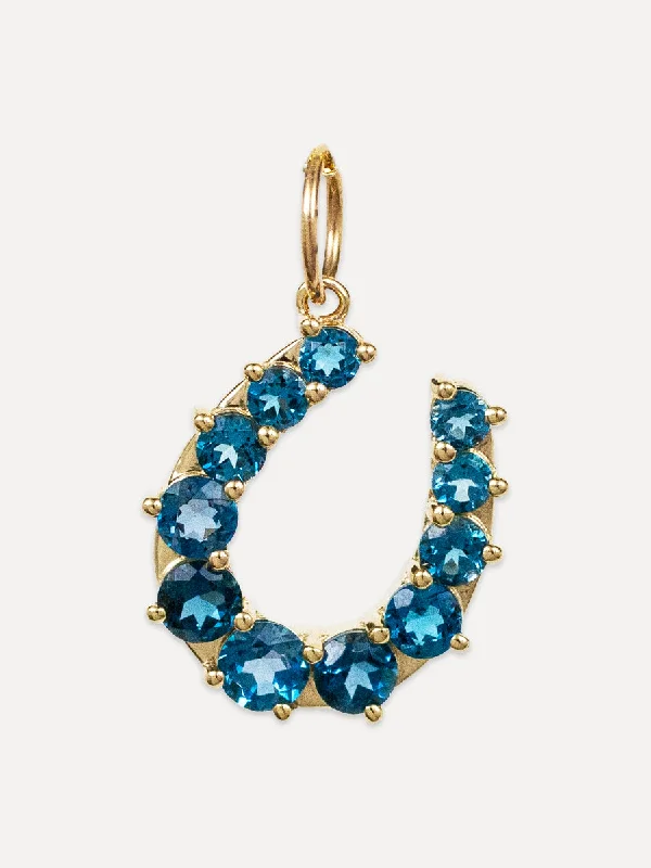 Timeless Jewelry At Special Discount Rates 14K Blue Topaz Horseshoe Charm