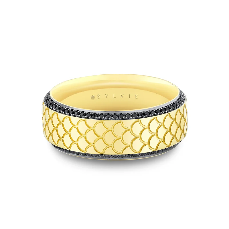 Exclusive Jewelry Bundles At Discounted Rates 14K Yellow Gold 'Damian' Engraved Black Diamond Straight 8mm Wedding Band Exclusive Jewelry Bundles At Discounted Rates 14K Yellow Gold 'Damian' Engraved Black Diamond Straight 8mm Wedding Band