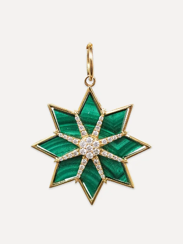 Exclusive Gemstone Jewelry At Special Prices 14K Diamond & Malachite Eight-Point Star Charm Exclusive Gemstone Jewelry At Special Prices 14K Diamond & Malachite Eight-Point Star Charm