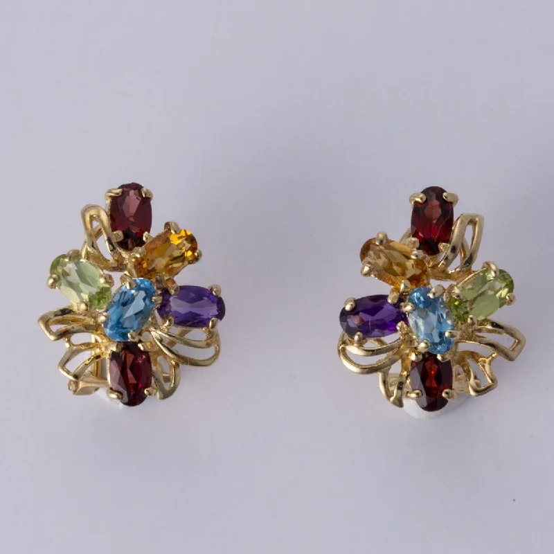 Discounted Jewelry For A Glamorous Look 14k Yellow Gold Multi Gem Cluster Earrings | 0.90ctw Discounted Jewelry For A Glamorous Look 14k Yellow Gold Multi Gem Cluster Earrings | 0.90ctw