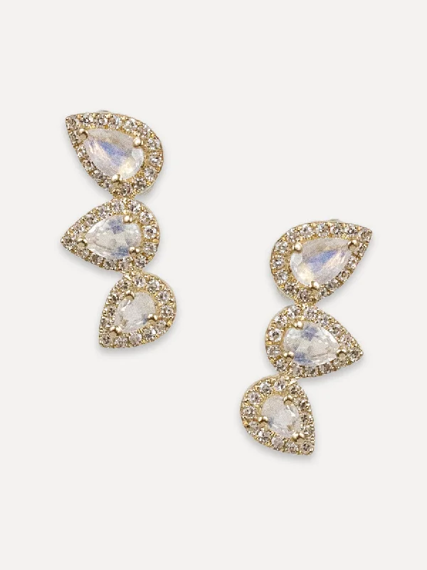 Handcrafted Beauty At Affordable Prices 14K Moonstone & Diamond Halo Climber Studs Handcrafted Beauty At Affordable Prices 14K Moonstone & Diamond Halo Climber Studs