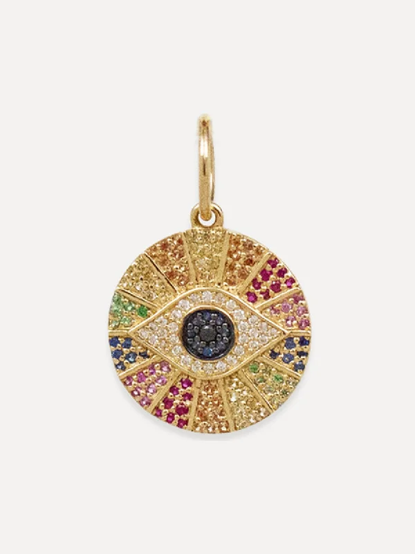 Chic, Trendy, And Affordable Jewelry Sale 14K Rainbow Sapphire Evil Eye Charm