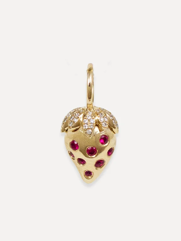 Huge Markdowns On Premium Jewelry Styles 14K Ruby & Diamond Strawberry Charm